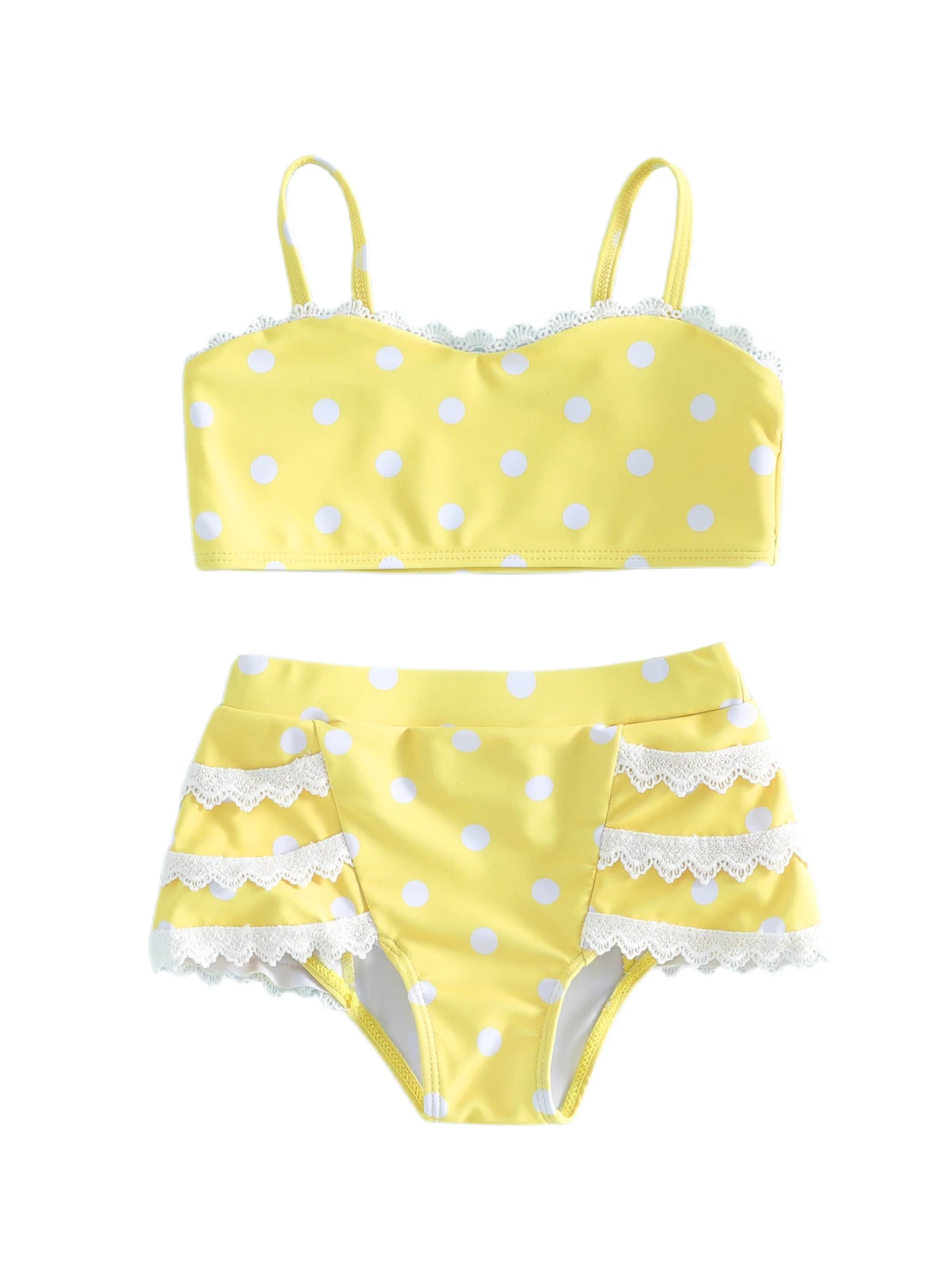 Toddler Girl Polka Dot Print Lace Trim Tankini Set