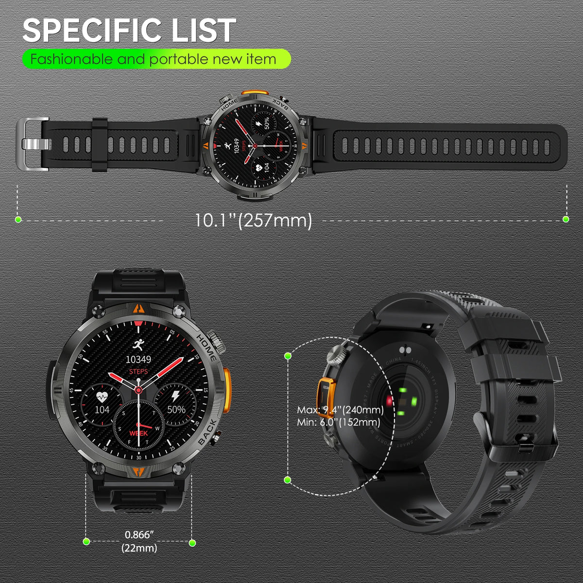 EIGIIS KE3 Bluetooth Smartwatch For Men Full Touch Screen HeartRate