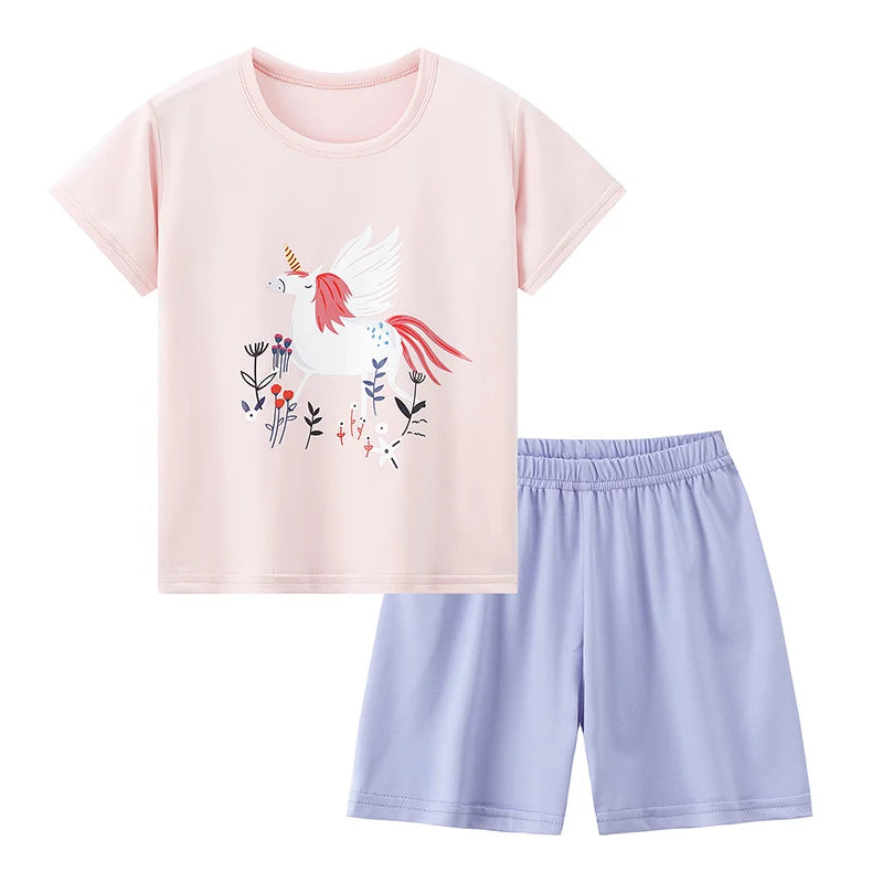 Two Piece Summer Kids Shorts Set Unisex Short Sleeve Outfit