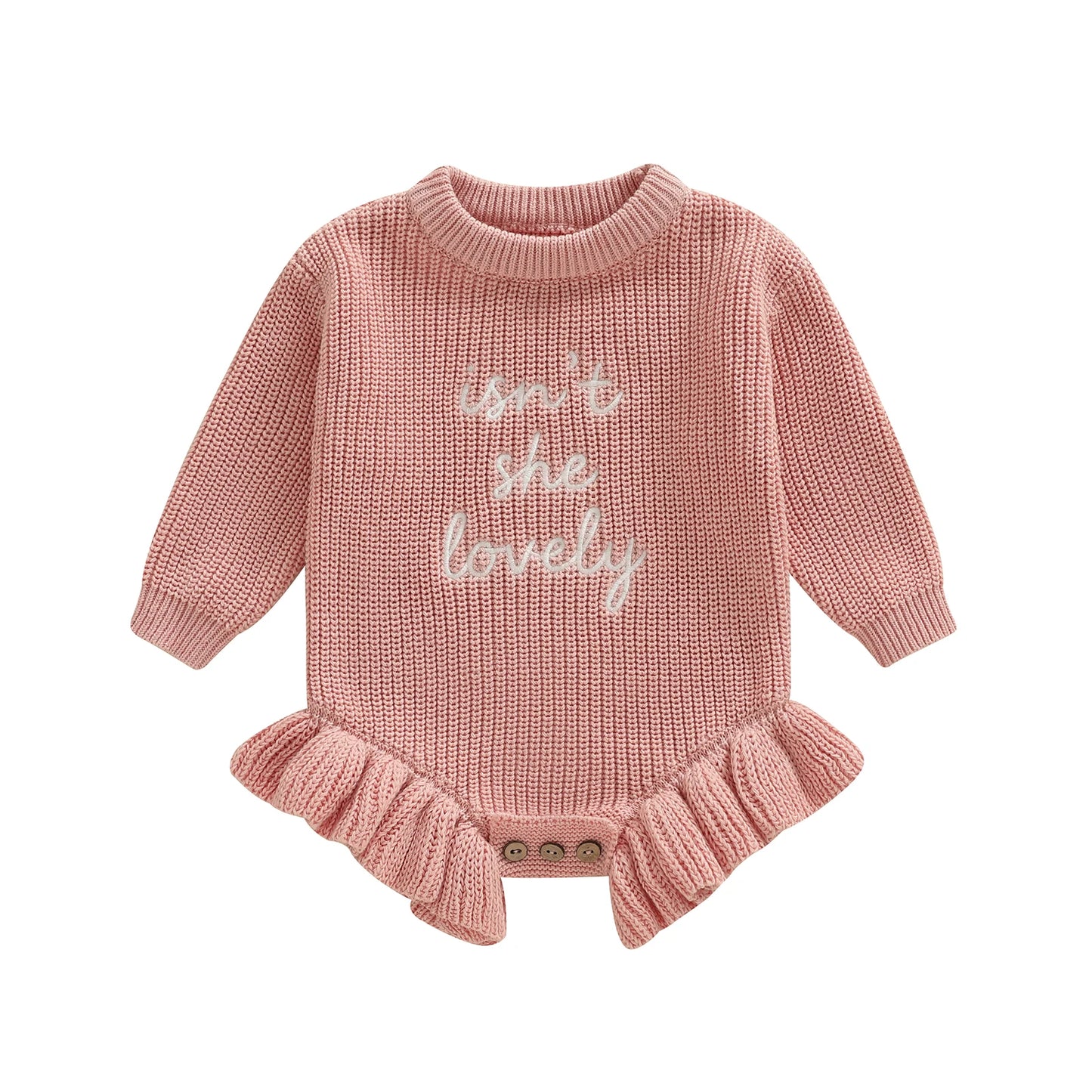 Infant Girl Cozy Knitted Romper With Embroidered Letters