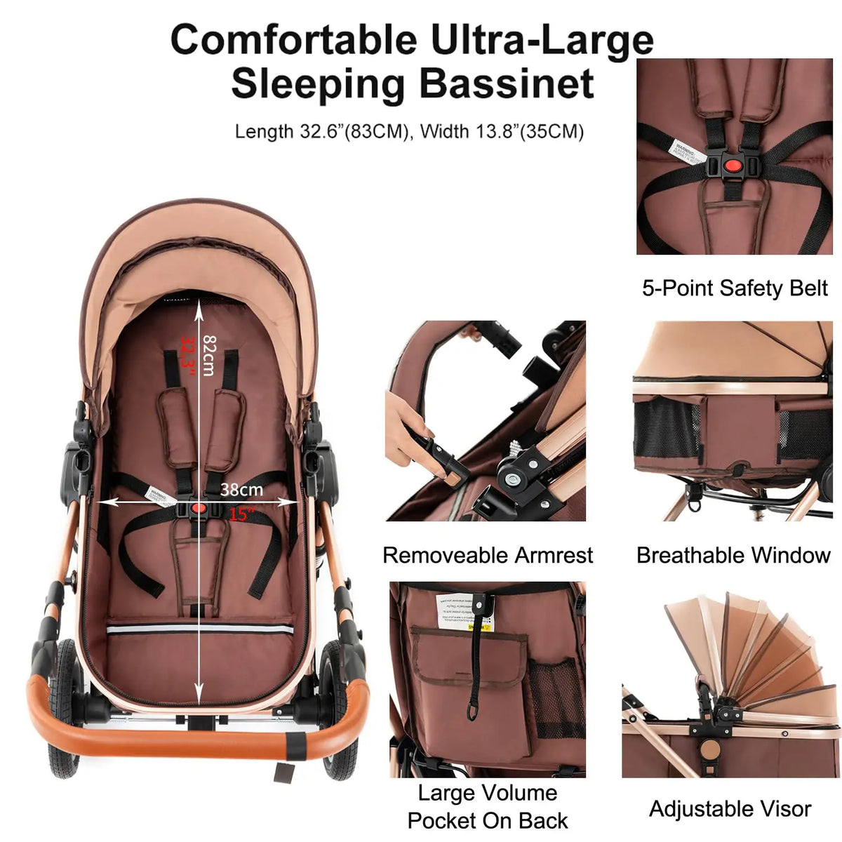 Baby Stroller Combo Car Seat Travel System for Newborn,Reversible Stroller with Isofix Base,3-IN-1 Baby Carriage Upto 55lbs Suit Infant to Toddler