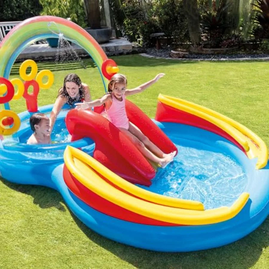 Durable Outdoor PVC Inflatable Pool With Water Slide Ring Toss