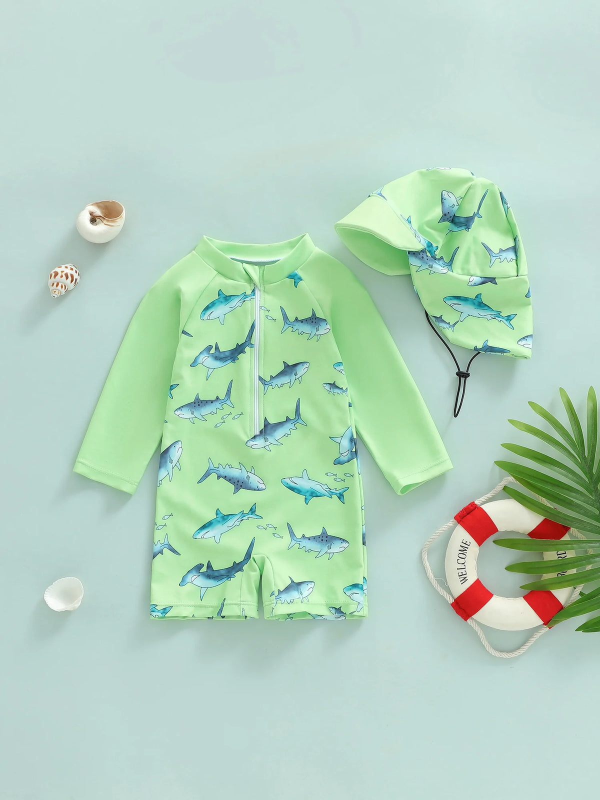 Meihuida Baby Girls Rash Guard Swimsuit With Shark Print And Cap