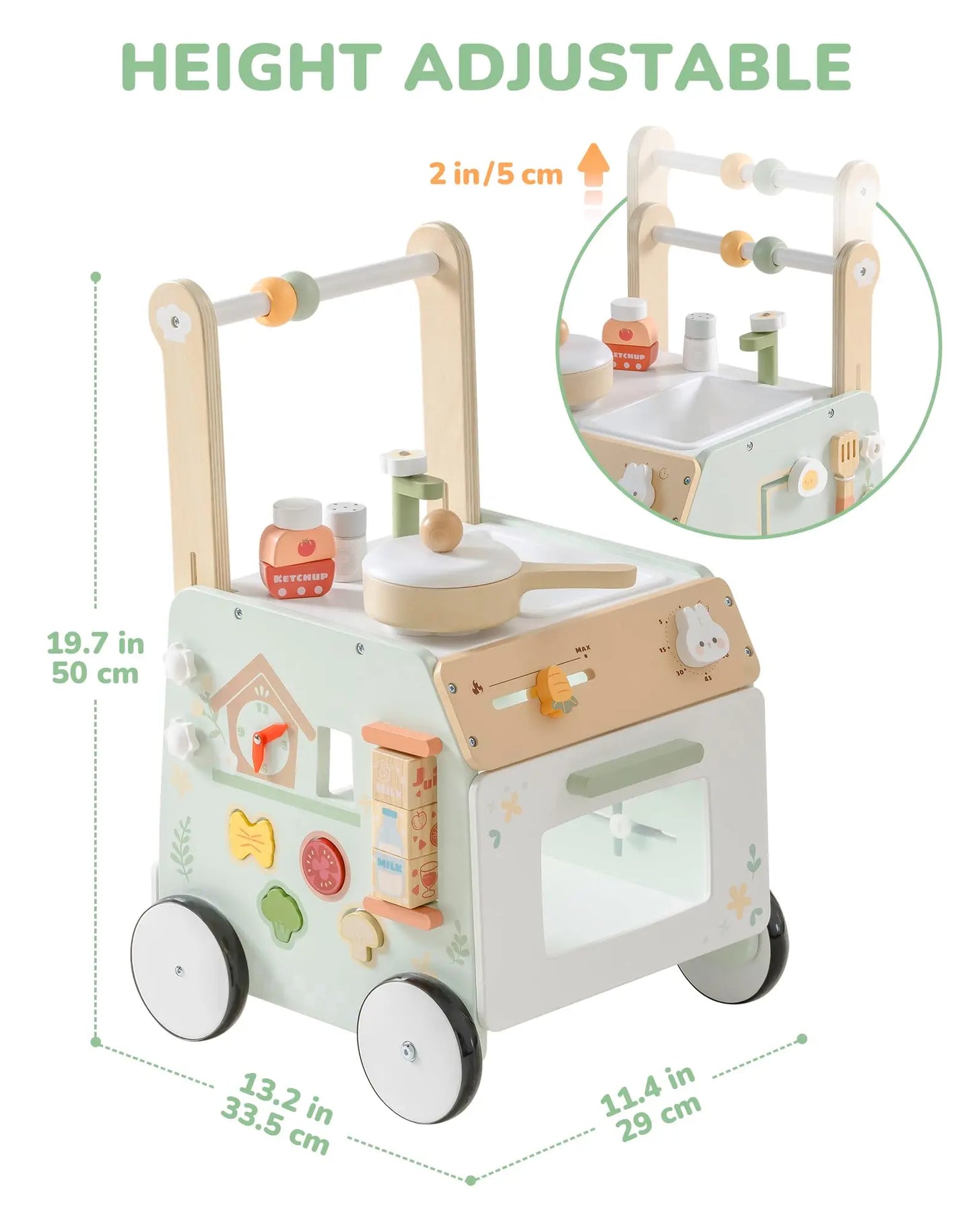 Robotime Wooden Baby Push Walker Learning Toy With Adjustable Feature