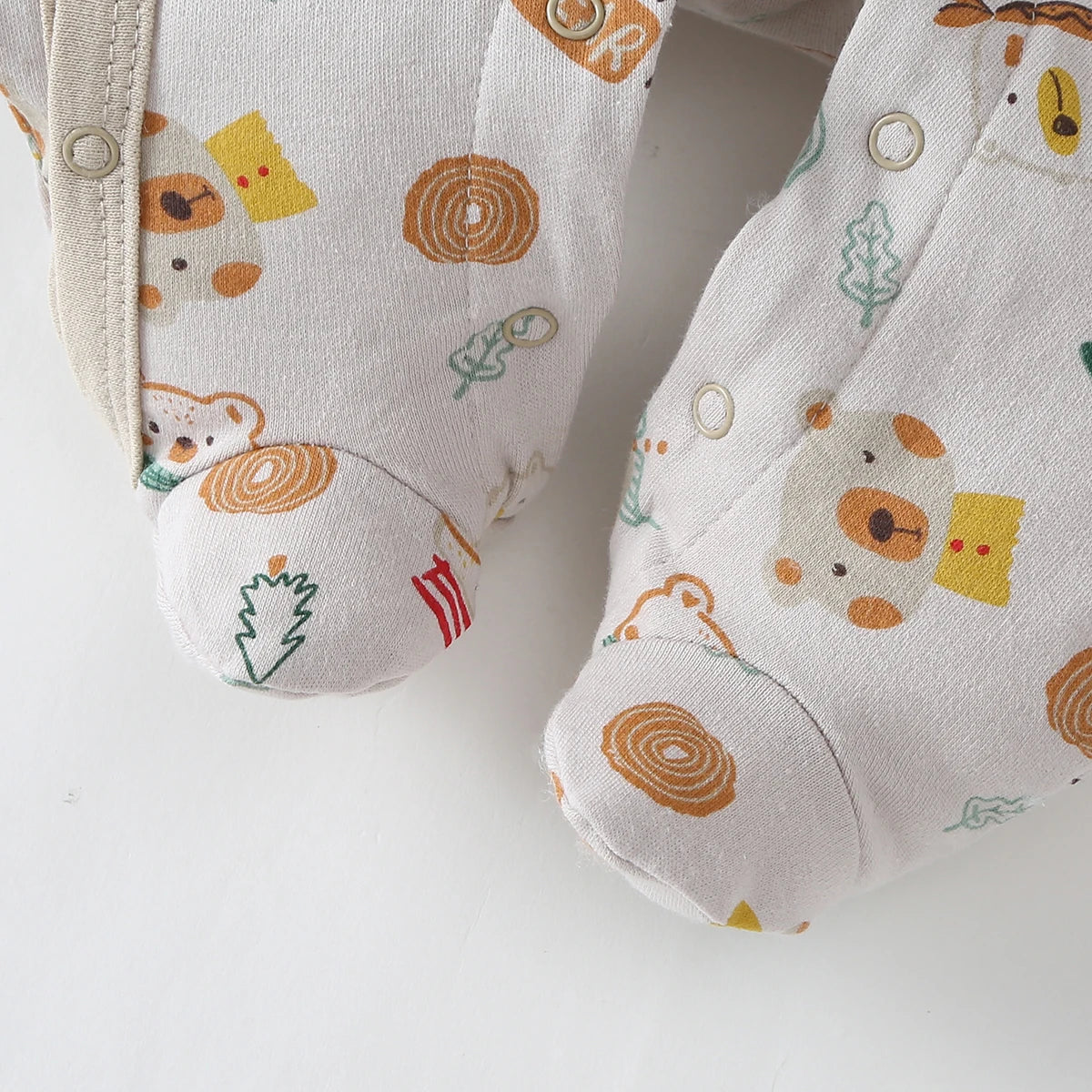 2pcs Zip Footed Rompers for Baby Boys, Dark Bear Pattern Long Sleeve Onesies, Daily Wear Newborn Must-Haves, for Outdoor