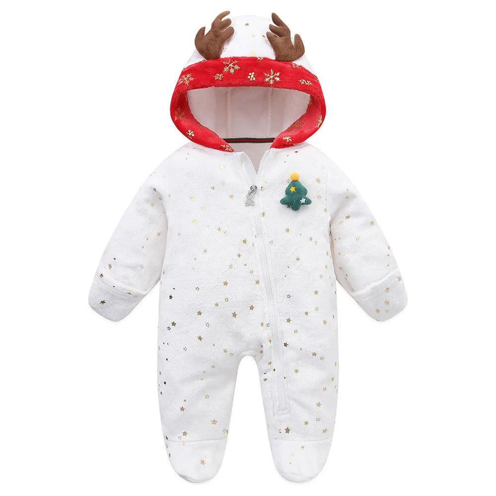 OLEKID Flannel Hooded Baby Romper Jumpsuit For Newborns 0to1Y