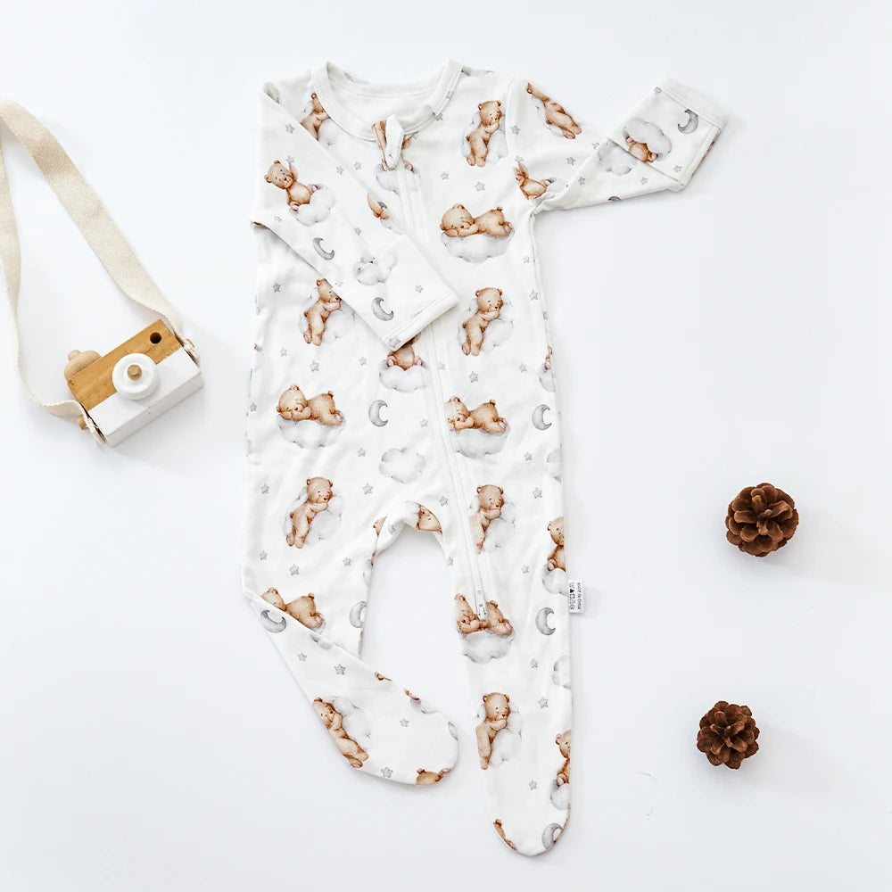 HappyFlute Bamboo Cotton Long Sleeve Footed Baby Romper