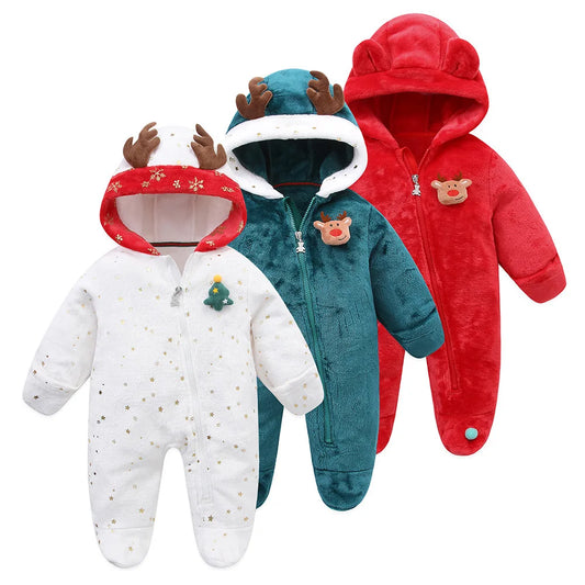 OLEKID Flannel Hooded Baby Romper Jumpsuit For Newborns 0to1Y
