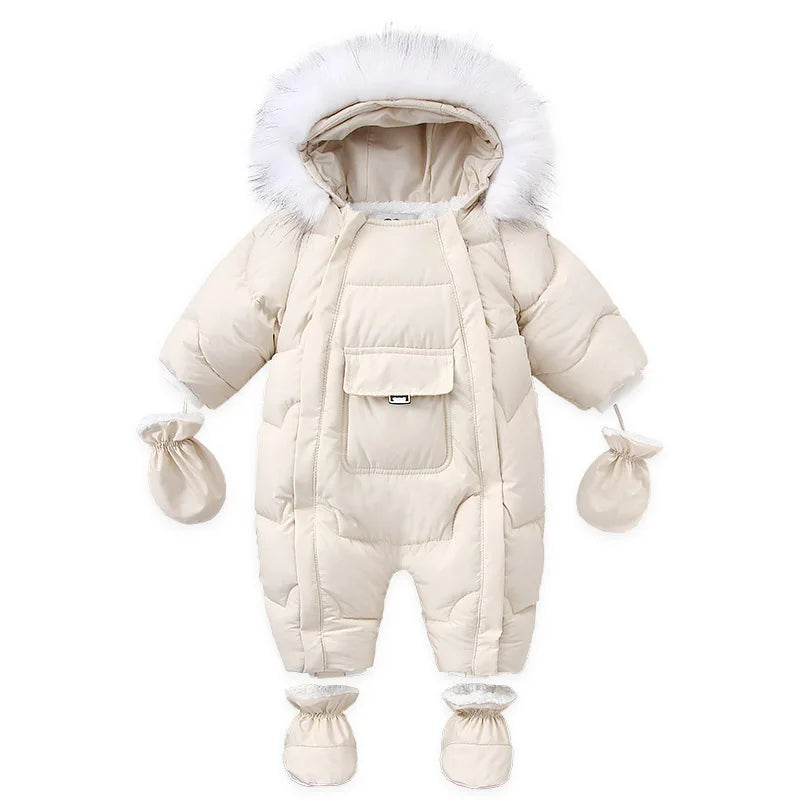 AYNIGIELL Winter Baby Jumpsuit Hooded Wool Down Romper