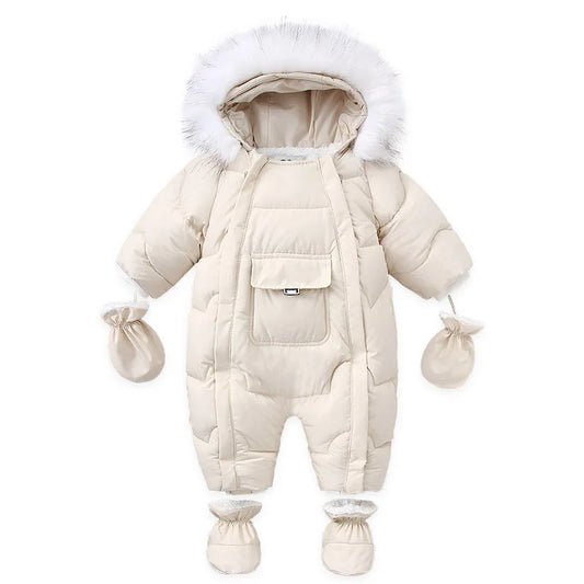AYNIGIELL Winter Baby Jumpsuit Hooded Wool Down Romper