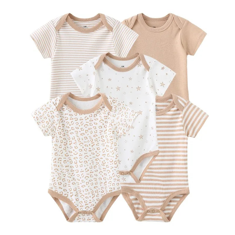 5 Pack Summer Short Sleeve Baby Bodysuits Cartoon Newborn Onesie
