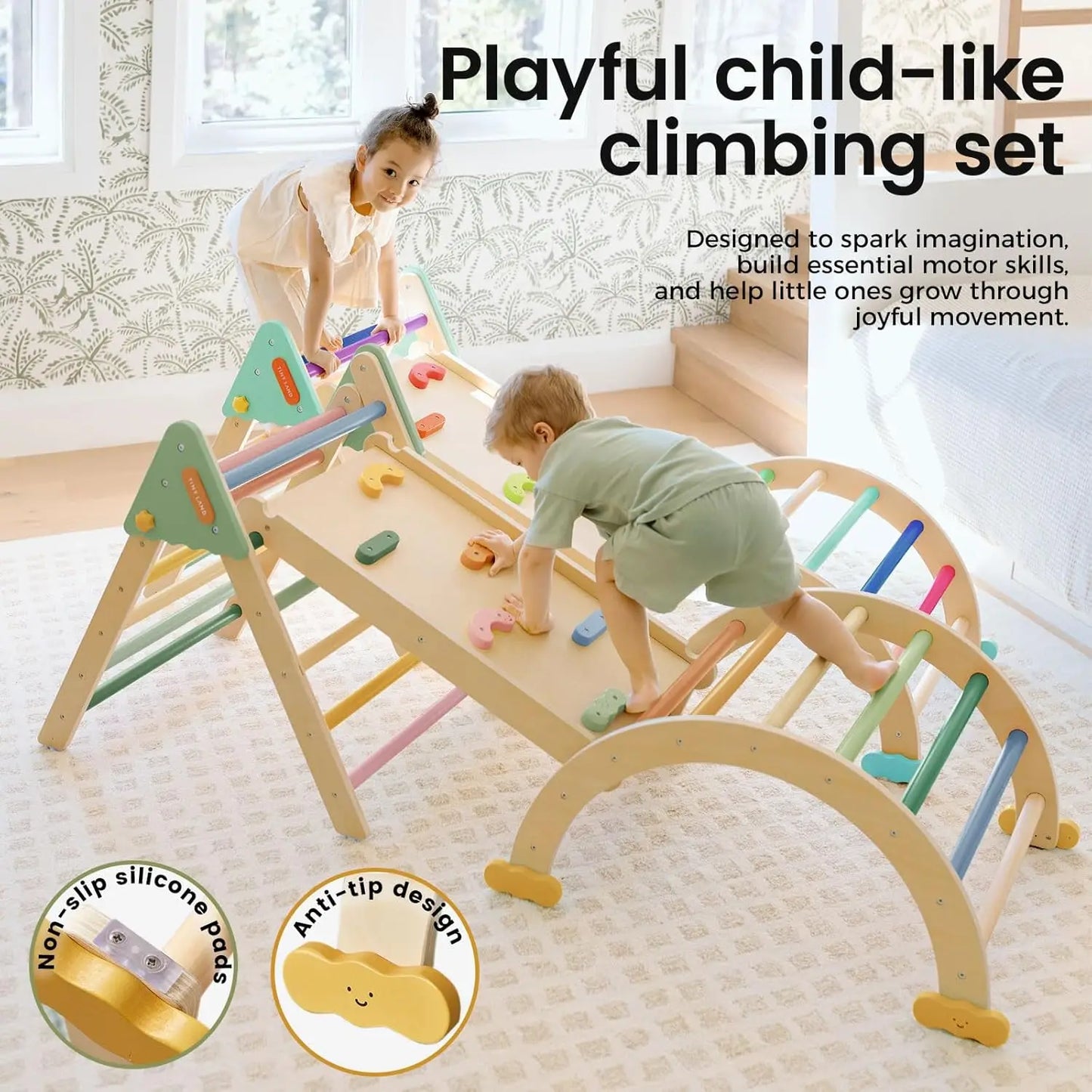 Pikler Triangle Set 7-In-1 Foldable Montessori Toddler Climbing Toy