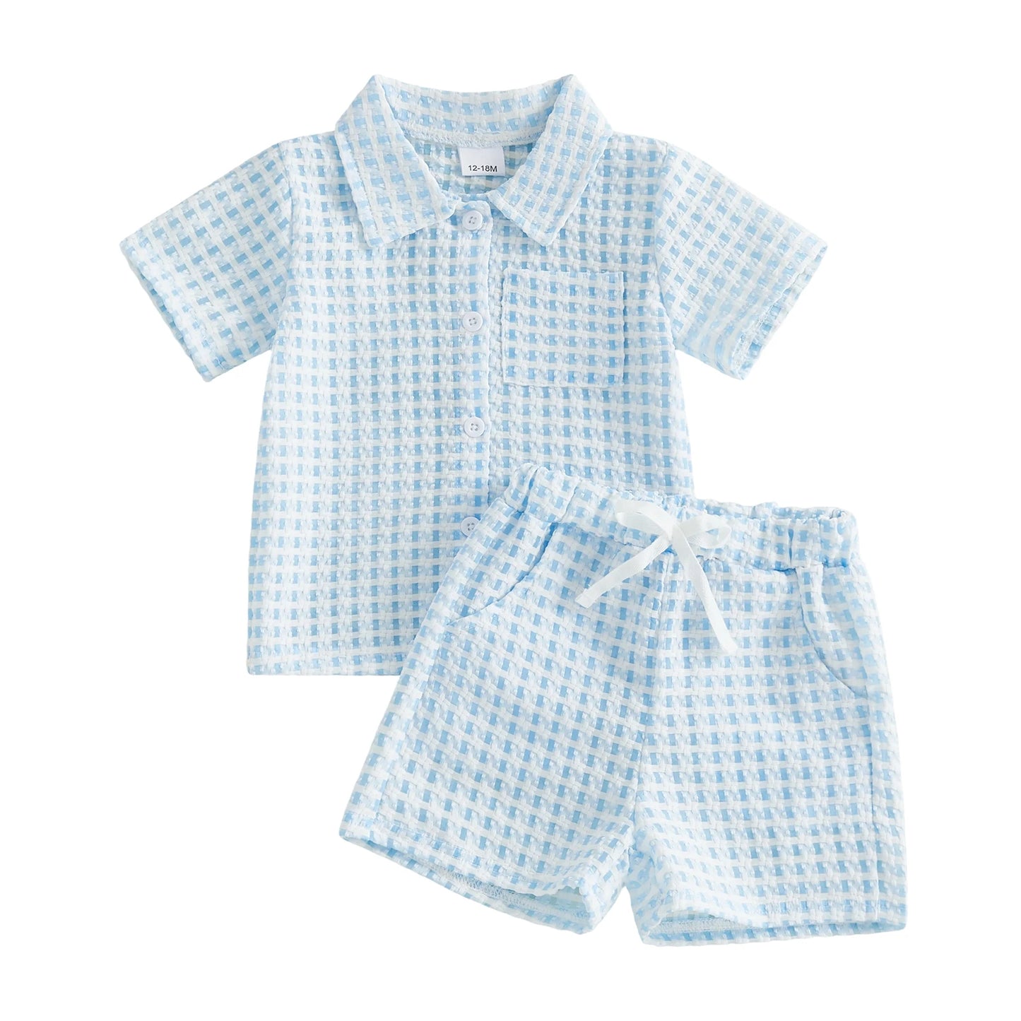 Infant Boy Summer 2-Piece Checkered Shirt and Shorts Set