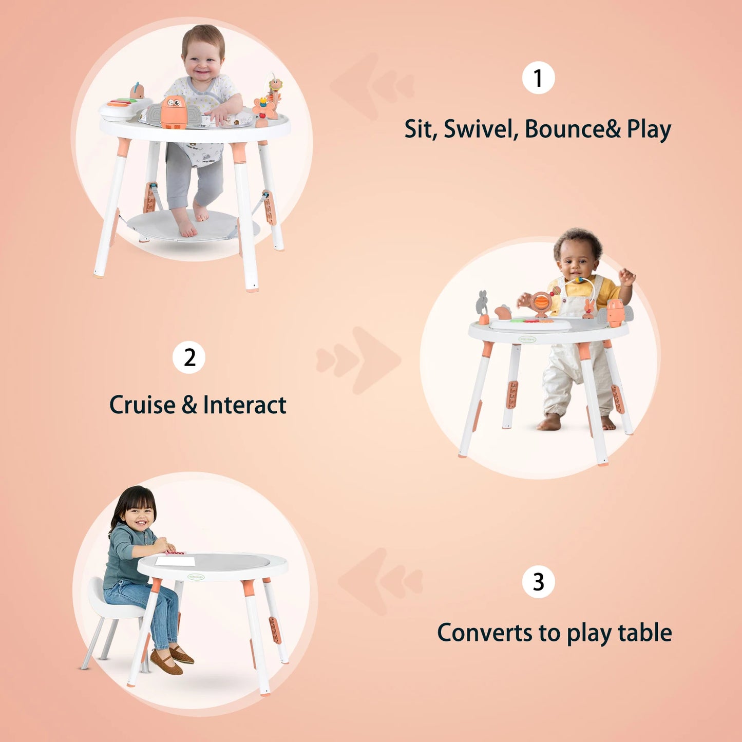 Multi-Functional Baby Play Center 3-in-1 Activity Center with Removable Toys