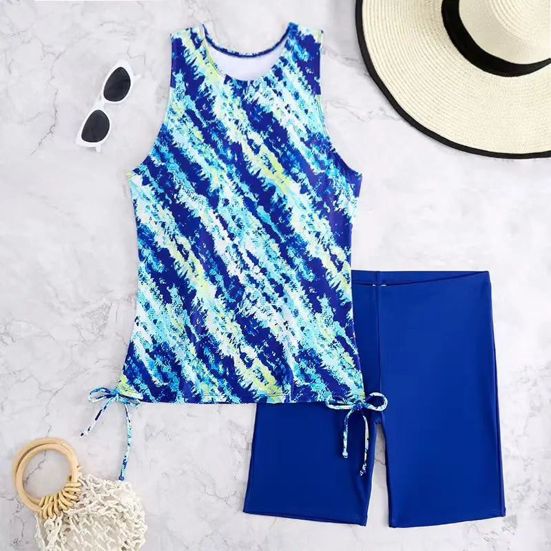 Two Piece Tankini Set For Women Swimsuit With Drawstring Shorts