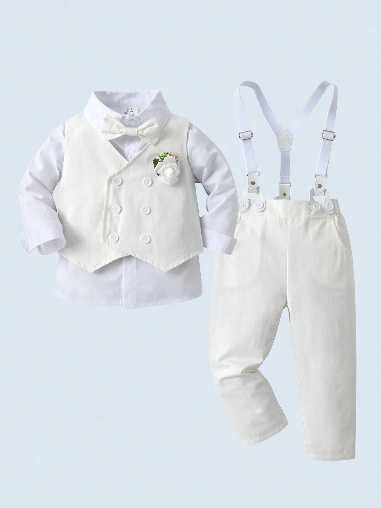 Toddler Boys Formal Suit Set Shirt Vest Pants Bow Tie