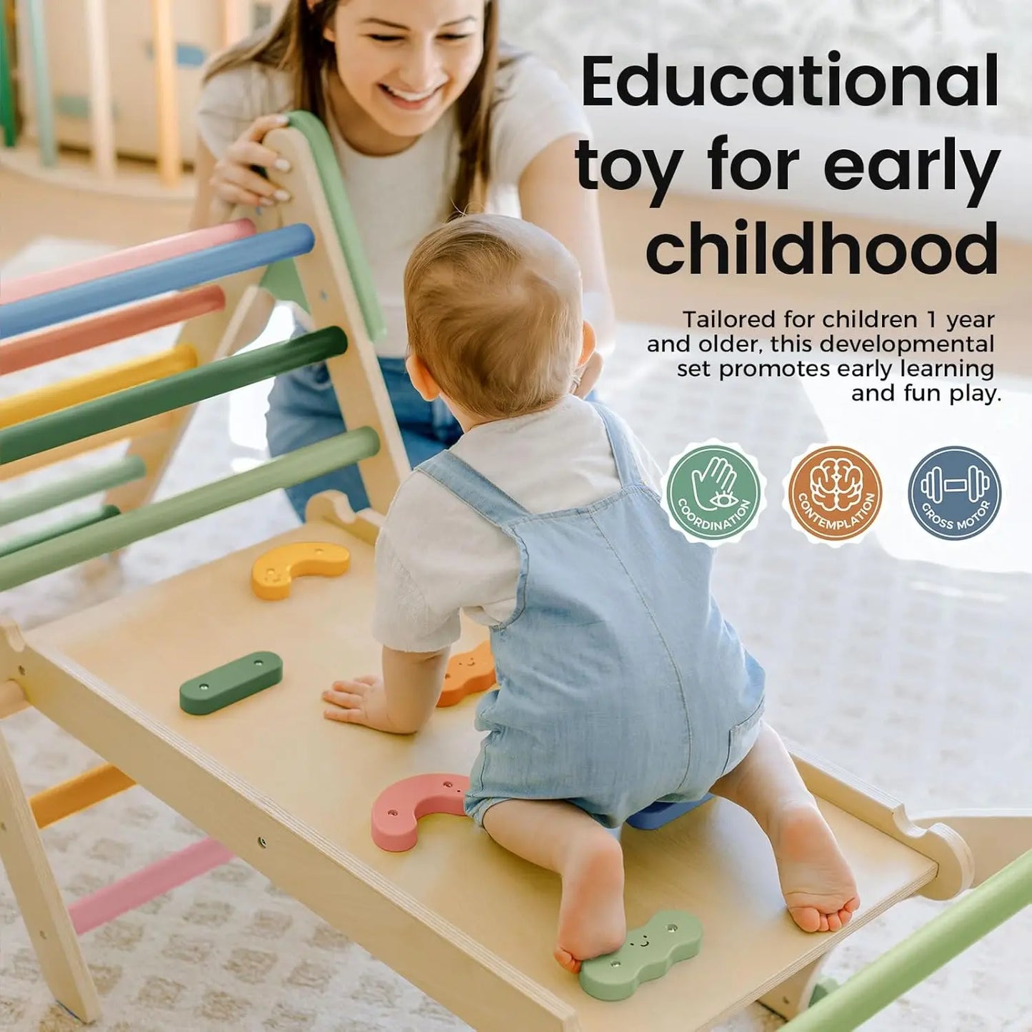 Pikler Triangle Set 7-In-1 Foldable Montessori Toddler Climbing Toy