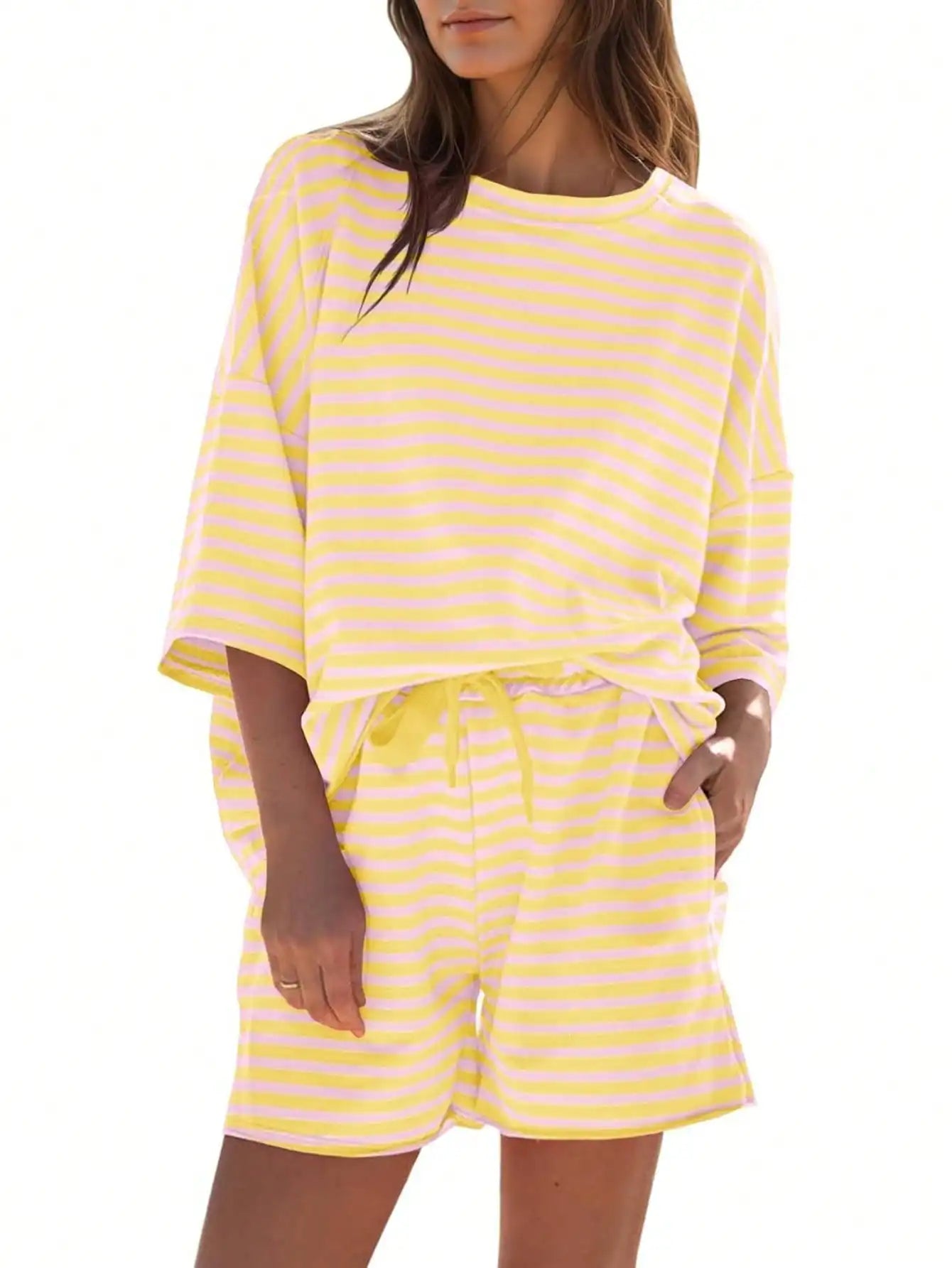 Fisoew Womens Striped Athleisure 2 Piece Outfits Sweatsuit Lounge Set