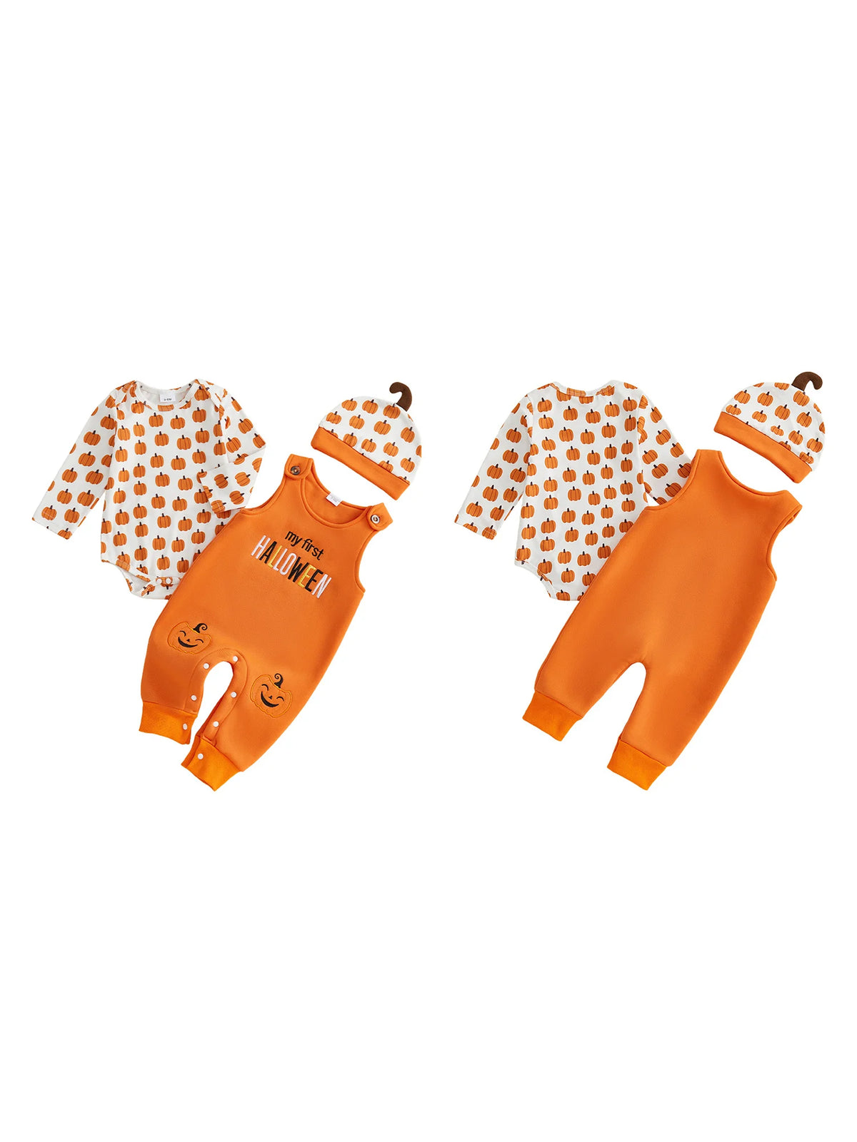 Infant Halloween Pumpkin Overalls And Hat Costume Set