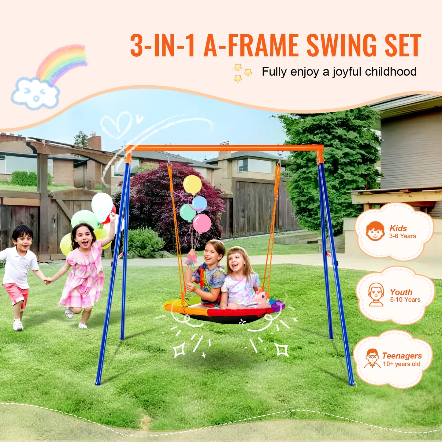 SucceBuy Backyard Swing Set 600 Lbs Capacity With Saucer Seat