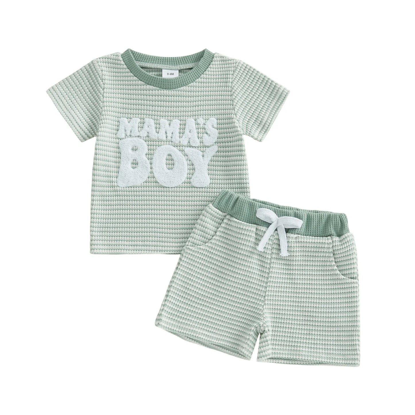 Kids Summer Clothes Striped Tee With Embroidered Letters Elastic Shorts