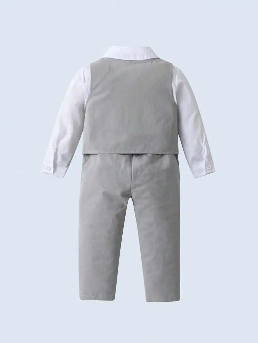 Toddler Boys Formal Suit Set Shirt Vest Pants Bow Tie