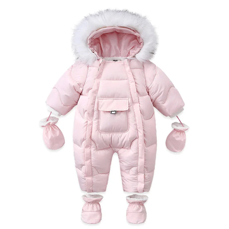 AYNIGIELL Winter Baby Jumpsuit Hooded Wool Down Romper