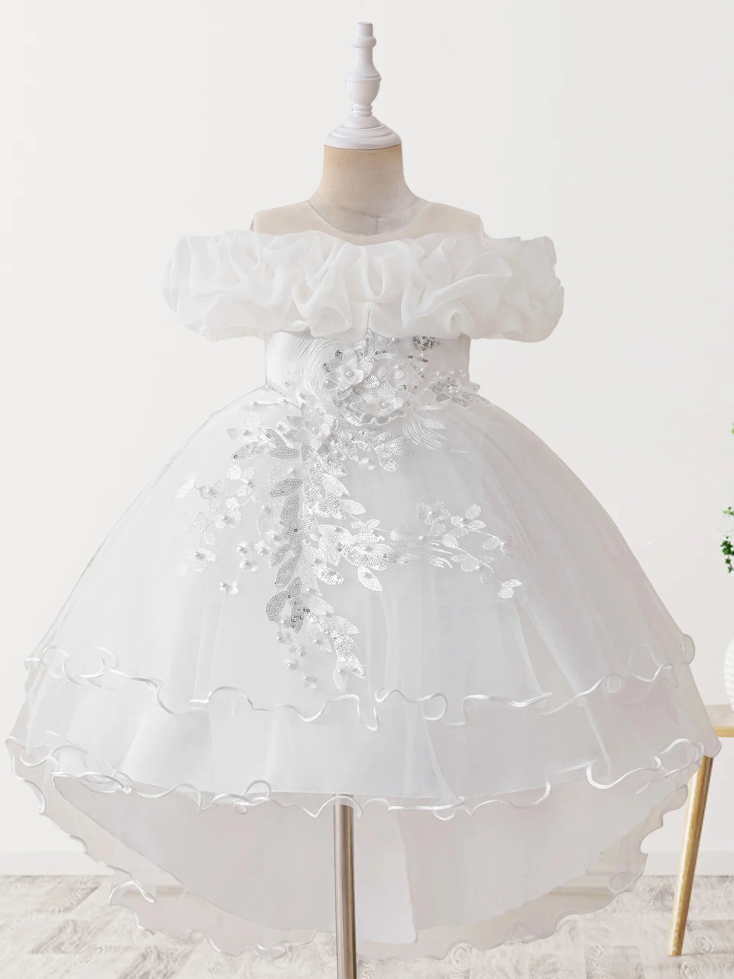 Floral Print Sleeveless Ruffle Tulle Dress for Toddler Girls