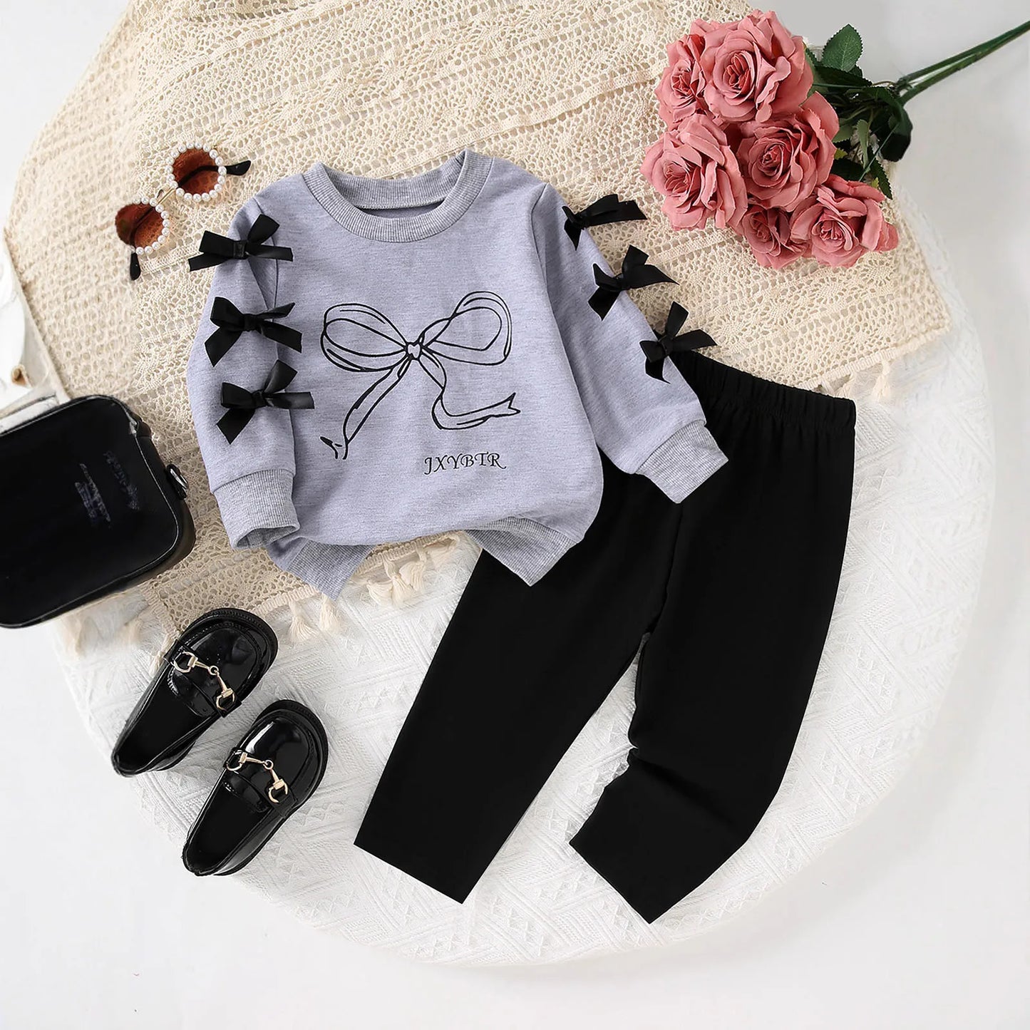 Baby Clothes for Christmas Girls Fashionable And Comfortable Set Long Sleeved Bow Print Top Pants Casual Outfit Toddler Girls