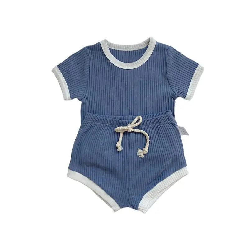 Unisex Summer TwoPiece Cotton Kids Set Short Sleeve Tops Shorts