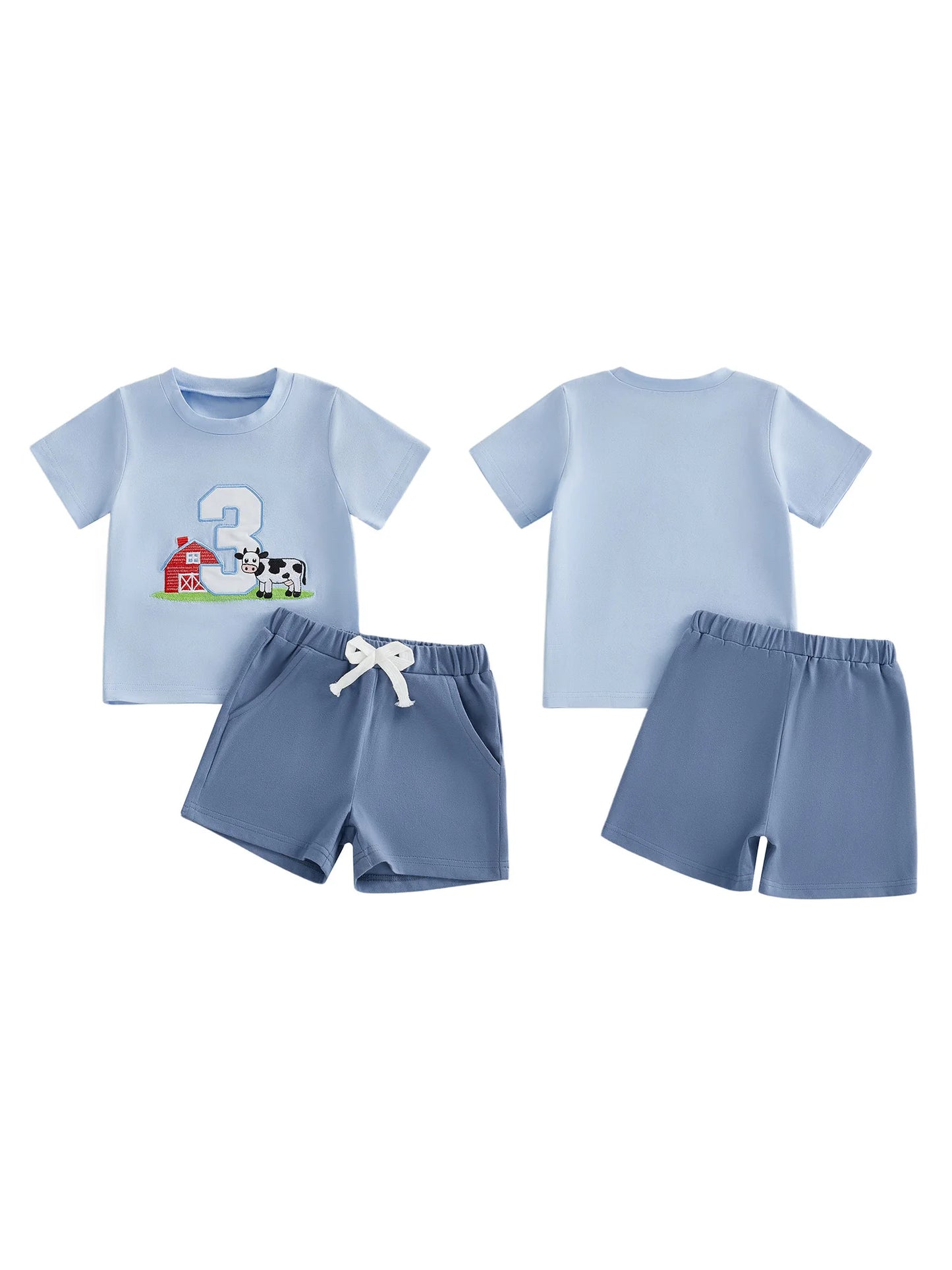NONECN Toddler Girls Embroidered Horse Birthday Shirt And Pants Set