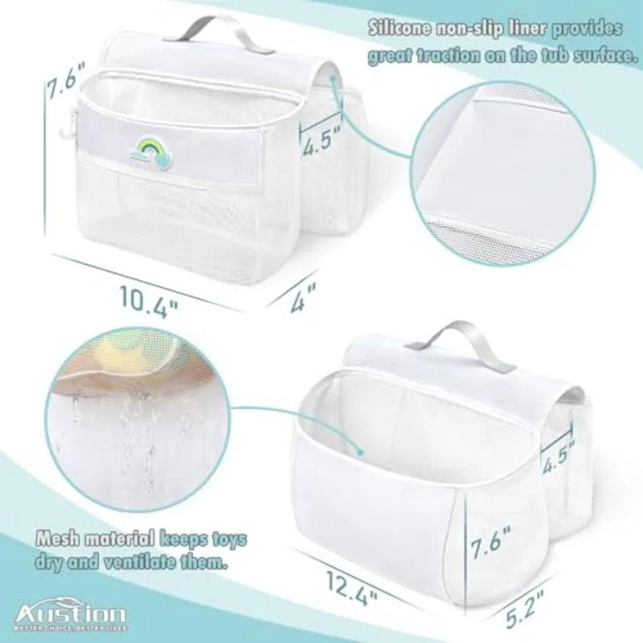 Saddle Shape Bath Toy Organizer Mesh 2 Compartments