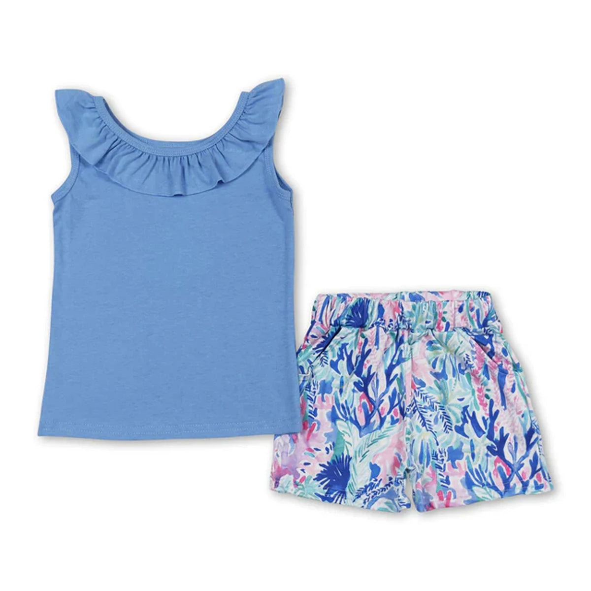 Toddler Girl Two Piece Summer Outfit Set Plaid Leopard Print