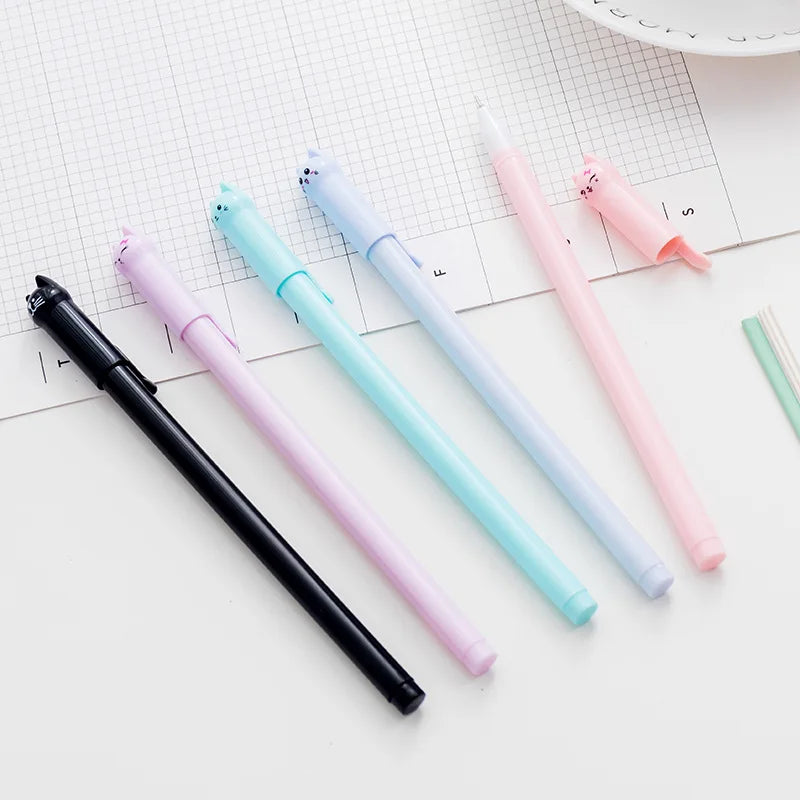 Set 6 Cute Kitten Gel Pens for School Supplies Gifts