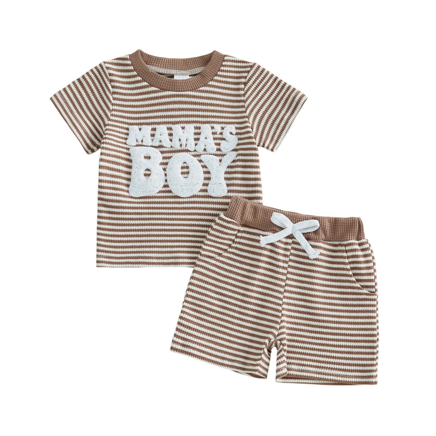 Kids Summer Clothes Striped Tee With Embroidered Letters Elastic Shorts
