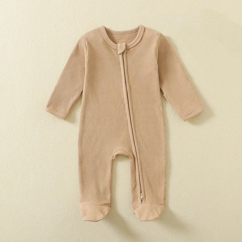 HIBISCUSARA Organic Cotton Baby Romper Jumpsuit With Zipper Footed