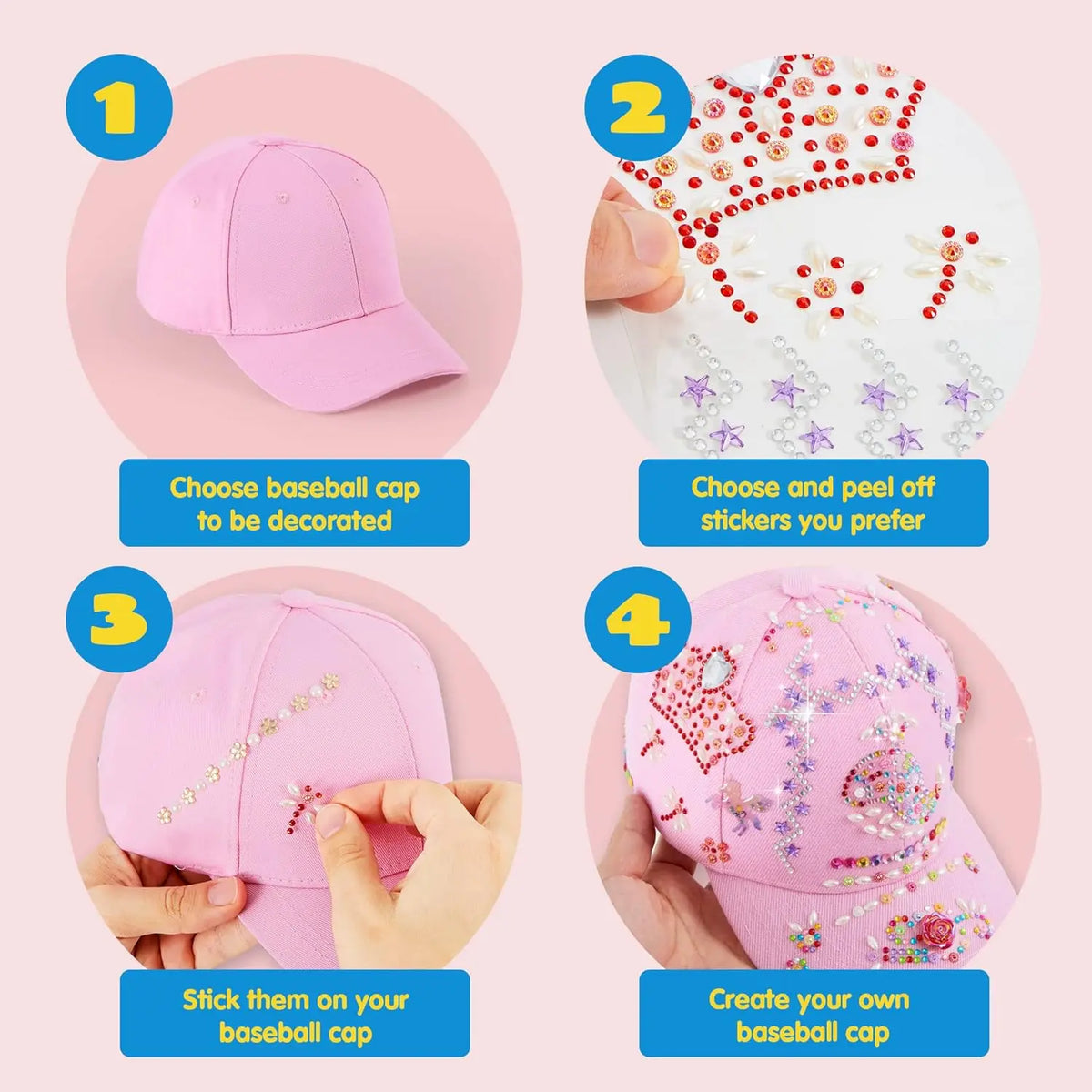 Joyfy Decorate Your Own Baseball Cap Kit With Gem Stickers