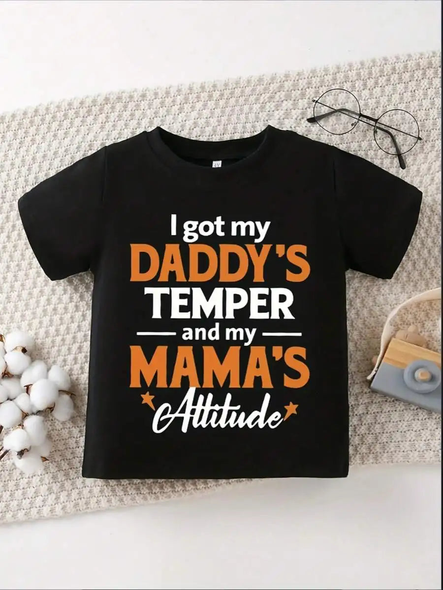 Casual Style For Both Boys And Girls Family Matching Shirts Daddy S Temper Mama S Attitude Print Summer Vacation Gift For Kids
