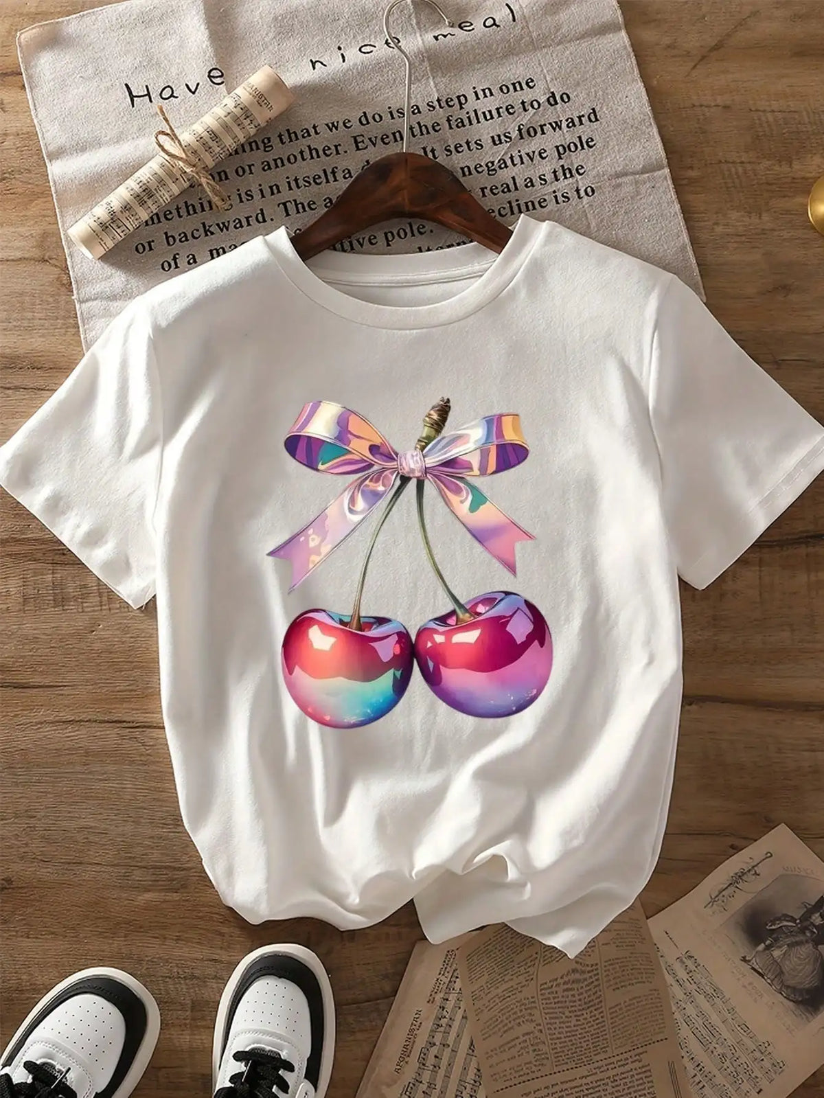 1 Pack Girls Casual Printed Crew Neck Short Sleeve T-Shirt Summer Student Youth Clothing