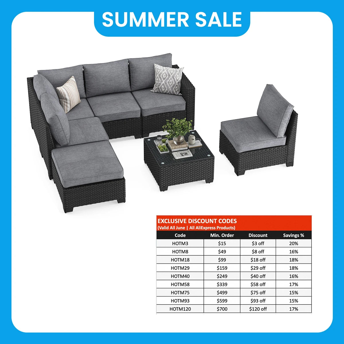 Patio Sectional Sofa Set With Ottoman Stain Resistant Fabric