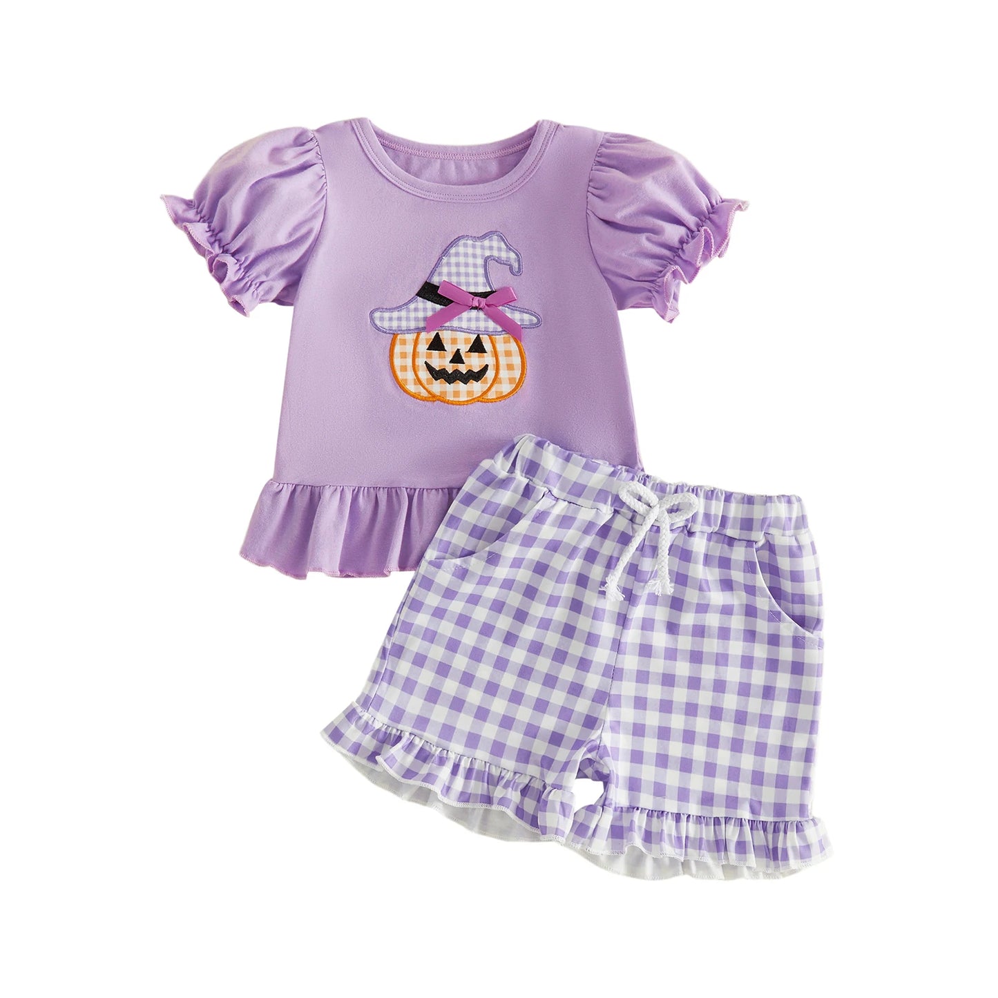 Halloween Outfits Short Embroidery Embroidery Tops Girl-Halloween-Outfits Baby Girl Halloween Short-Sleeve-Pumpkin New