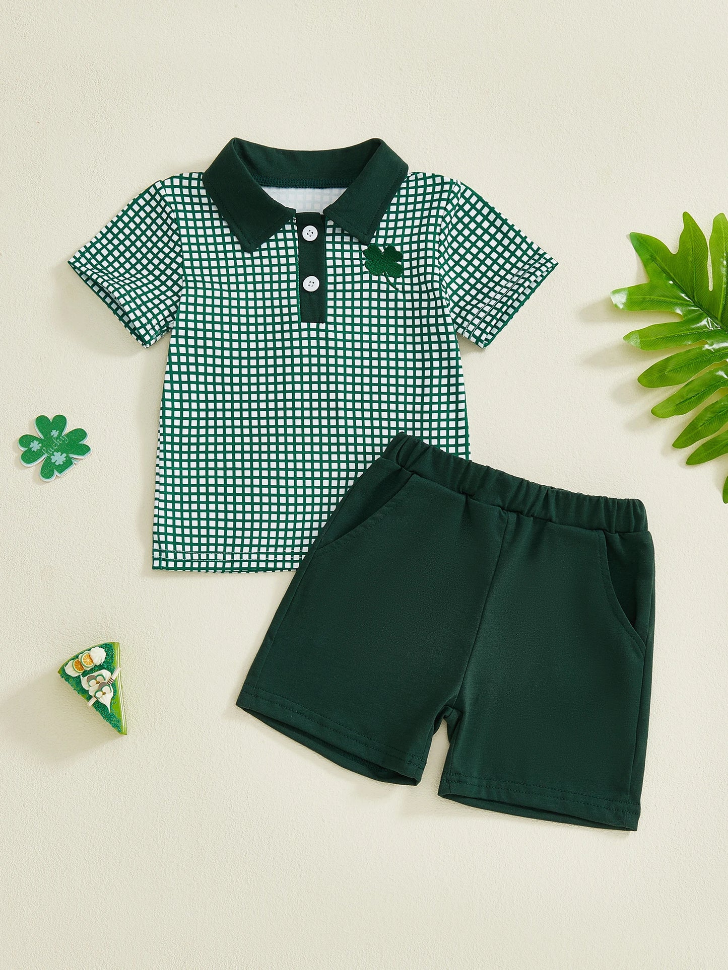 Boys St Patrick Day Outfit Set With Clover Embroidery