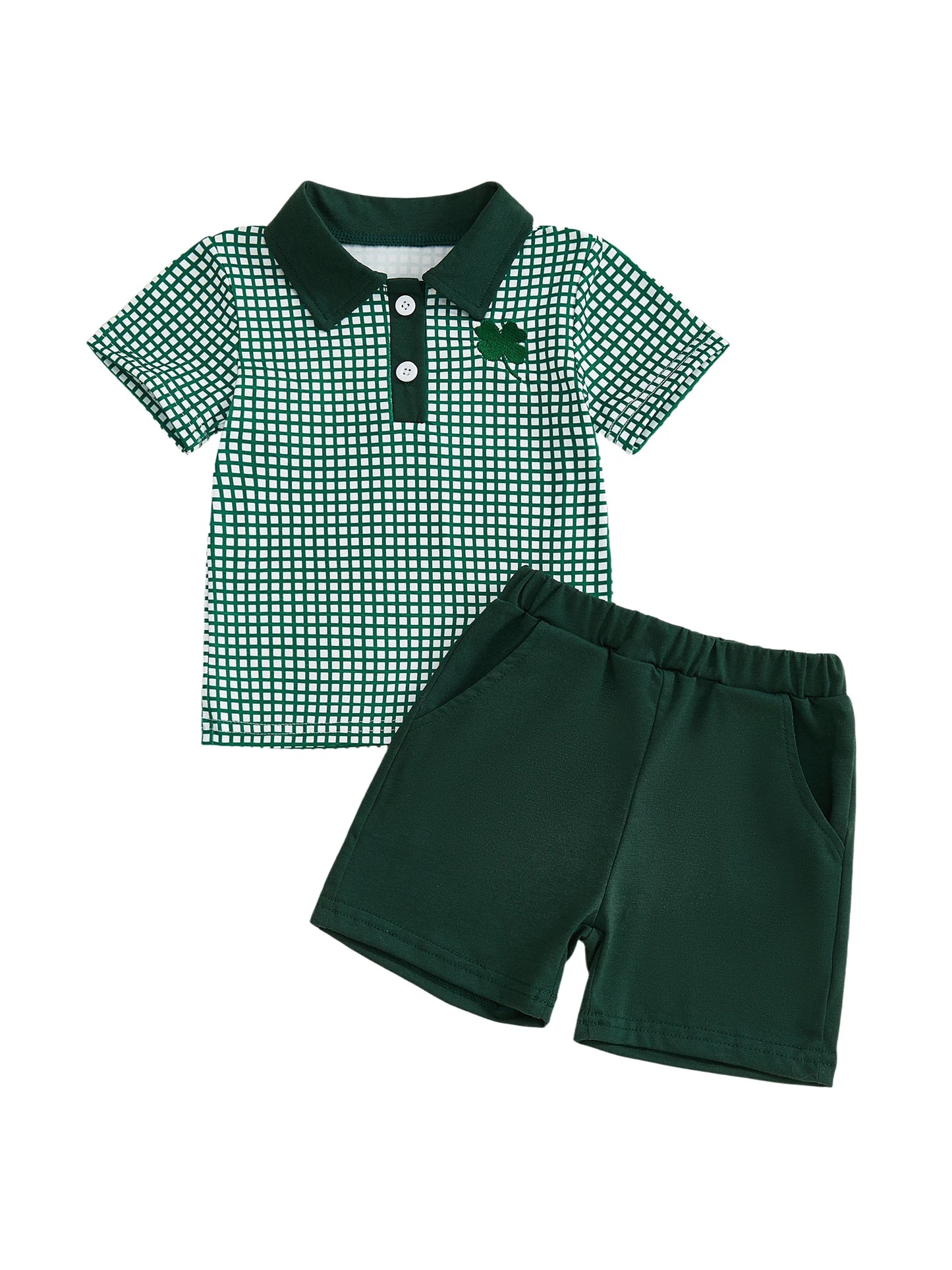 Boys St Patrick Day Outfit Set With Clover Embroidery