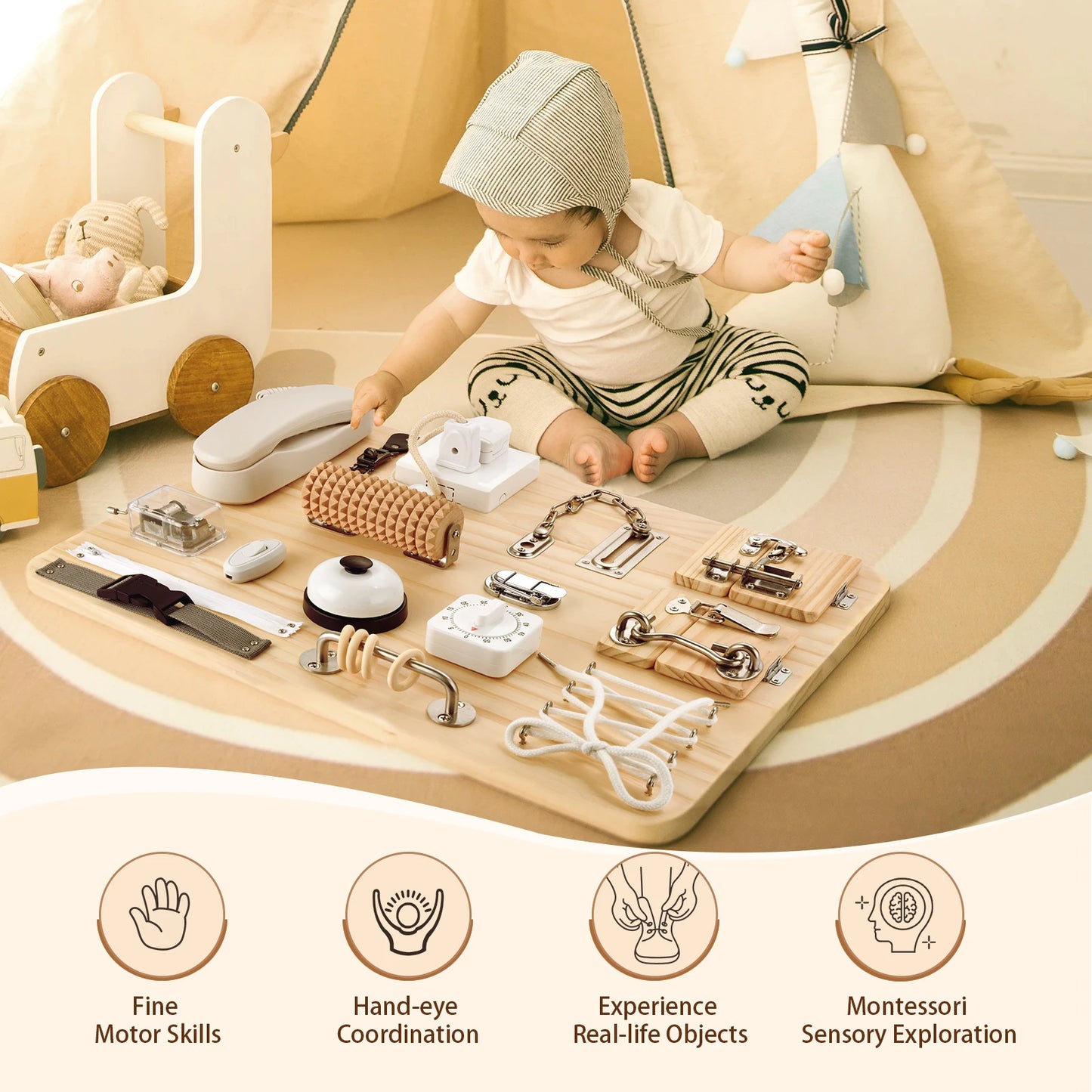 Forstart Montessori Busy Board 21 In 1 Wooden Sensory Toy
