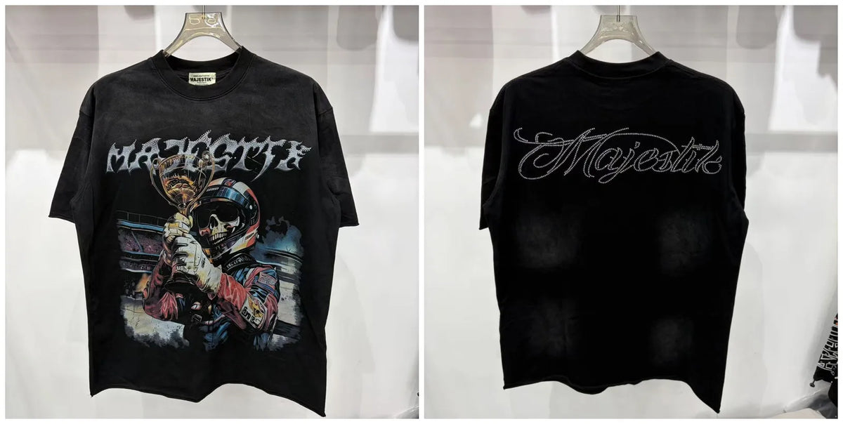 Cotton T Shirt With Letter Rhinestone Print Breathable Hip Hop
