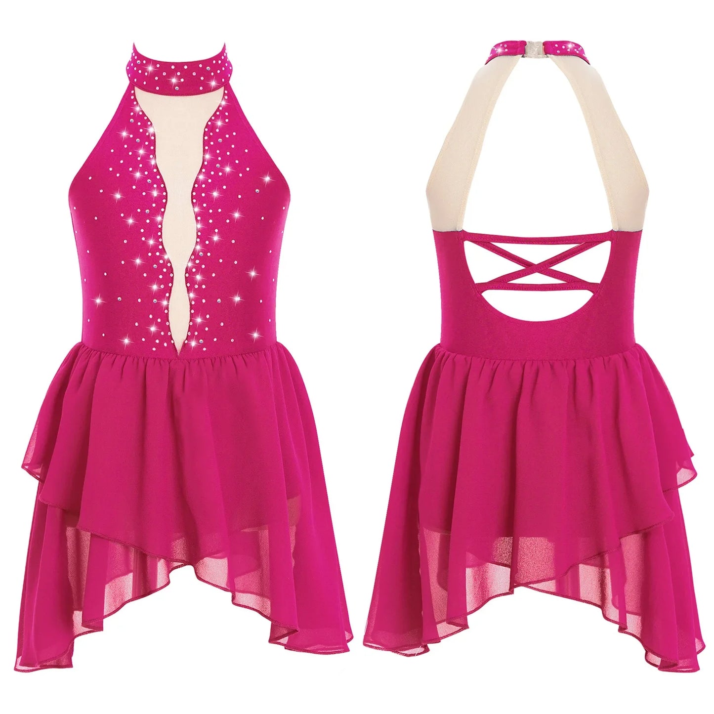 Kids Girls Dance Dress Rhinestone Leotard For Ballet Gymnastics