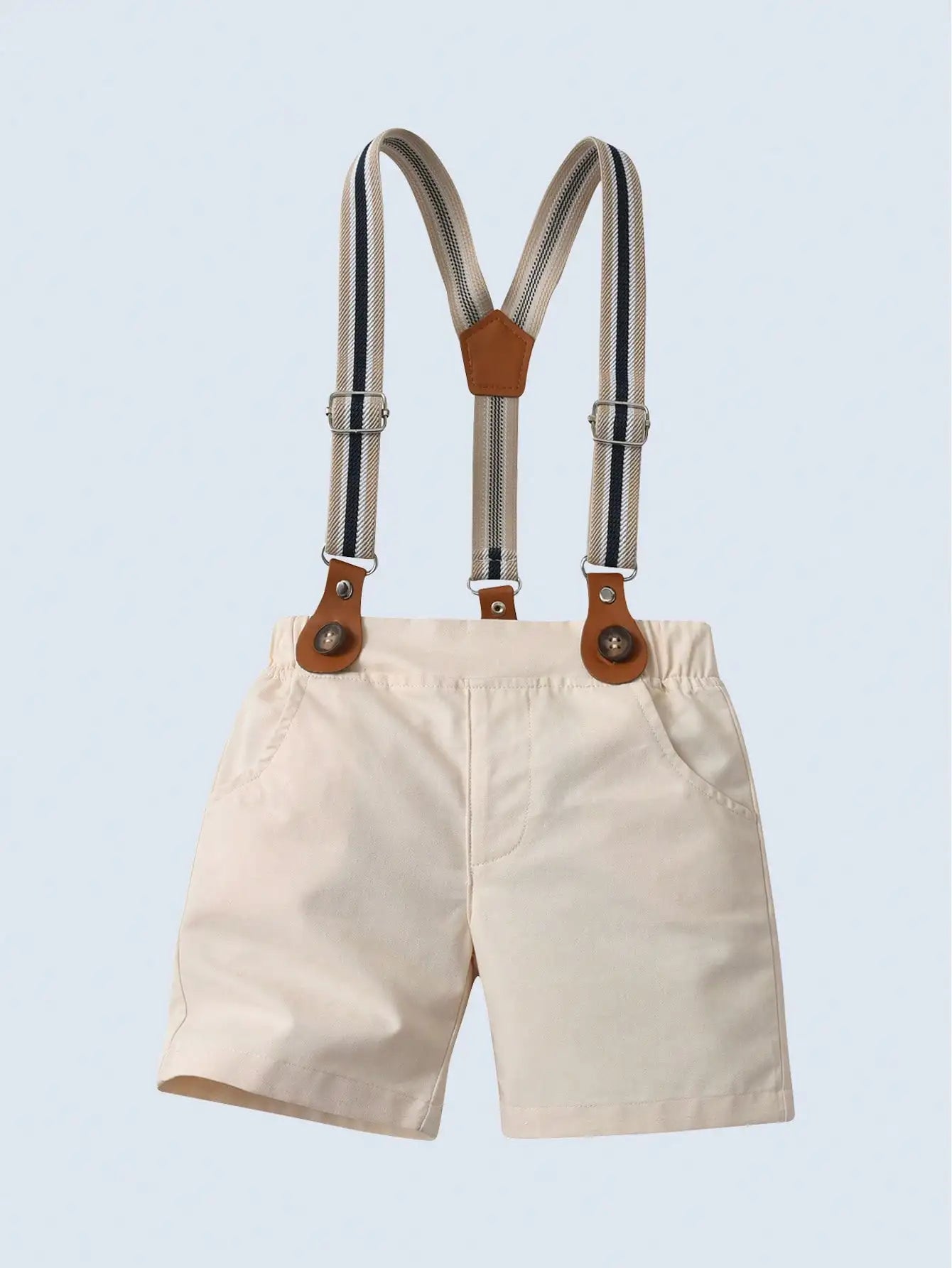 Baby Boy Shirt Bow Tie Khaki Suspender Shorts Outfit