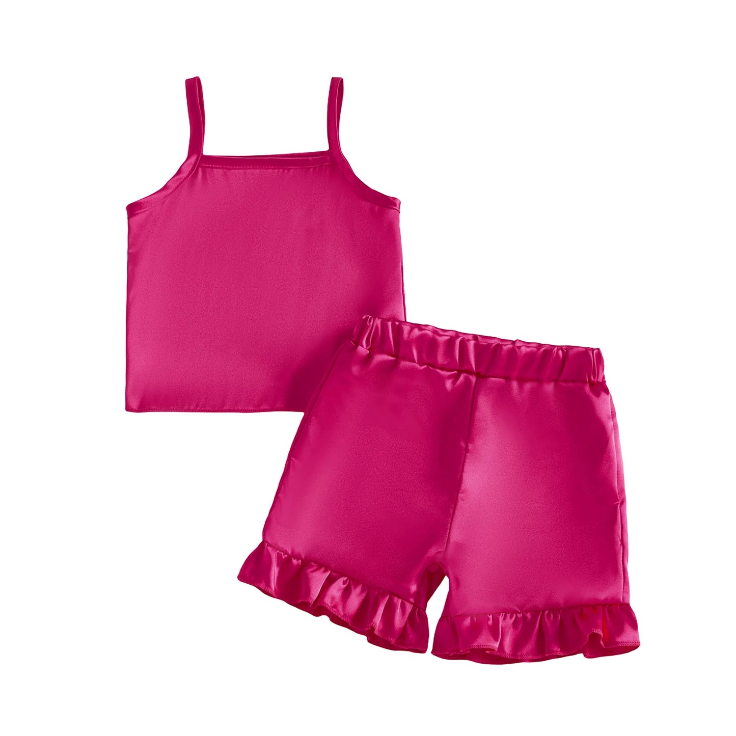 Girls Summer Pajama Set With Sleeveless Top And Elastic Waist Shorts