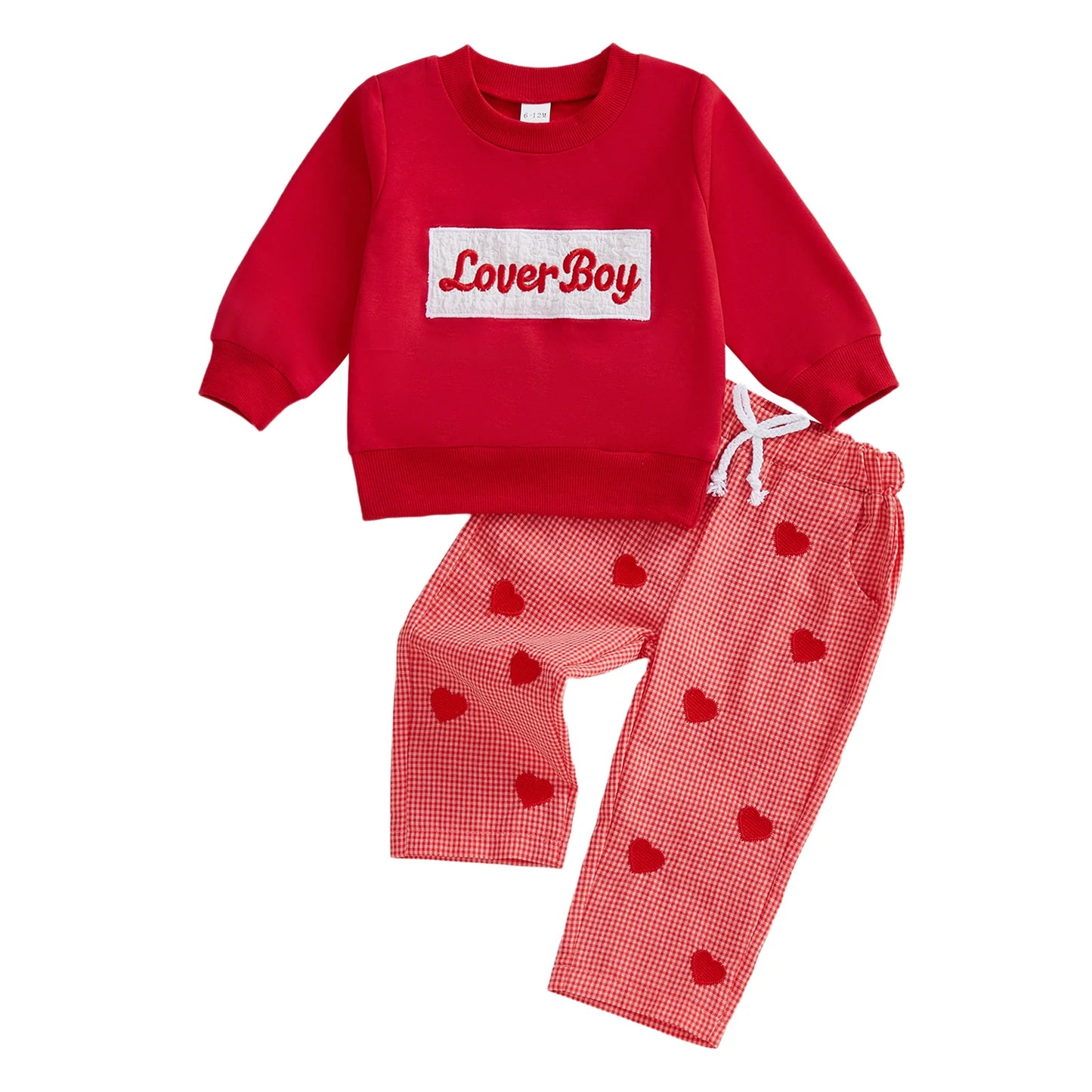 Adorable Infant Boy Valentine's Day 2-Piece Embroidered Top and Trousers