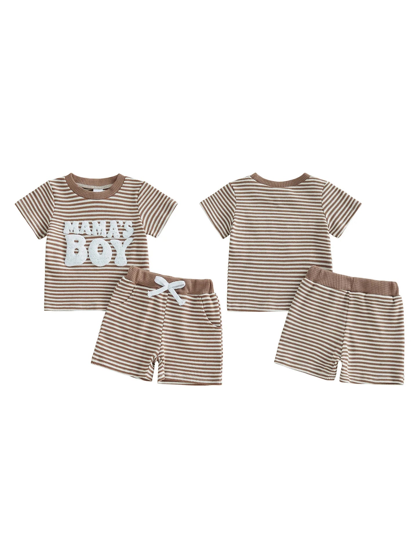 Kids Summer Clothes Striped Tee With Embroidered Letters Elastic Shorts
